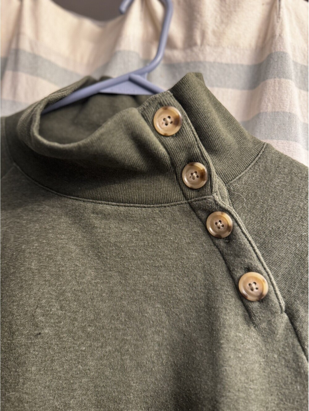 J. Crew Sweatshirt Womens Size XS Button Neck Pullover Olive Green Cloud Soft